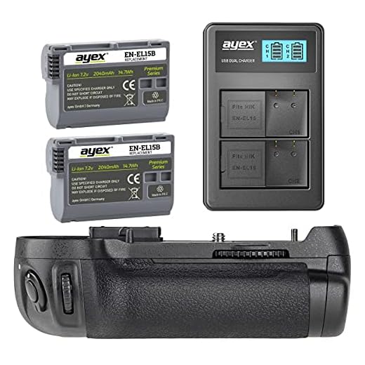 ayex Batteriegriff Set Kompatibel mit Nikon D750 ähnlich MB-D16 + 2 x EN-EL15B Akku + USB Dual-Ladegerät