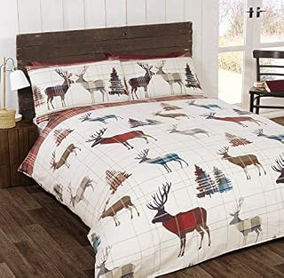 So Soft Flannelette Stag Double Duvet Cover and 2 Pillowcases Bedding Bed Set Brushed Cotton Quilt Cover Natural, Grey