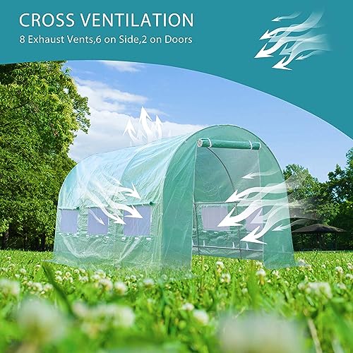 TGEHAP Greenhouse Replacement Cover for 12 x 7 x 7 Portable Greenhouse, Large Walk-in Green Hot Garden House Top Tarp 2 Zippered Doors & 6 Roll-up Windows (Frame Does NOT Included) (12\' X 7\' X 7\') - Thumbnail 4