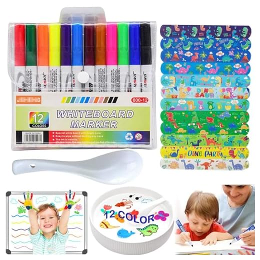JSHENG 12Pcs Rotuladores Agua Magicos, Rotuladores Magicos con Cuchara, 2 Pulseras Slap, Rotuladores de Agua para Niños, Rotuladores Niños, para Dibujo Escritura Graffiti Pizarra Ropa