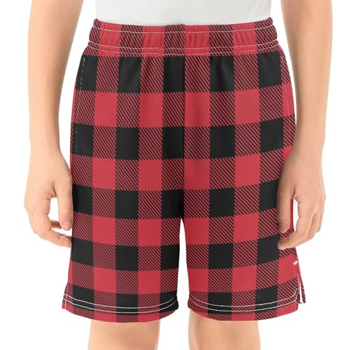 Lumberjack Buffalo Plaid Boys Athletic Shorts Kids Basketball Shorts Gym Short for Summer M2