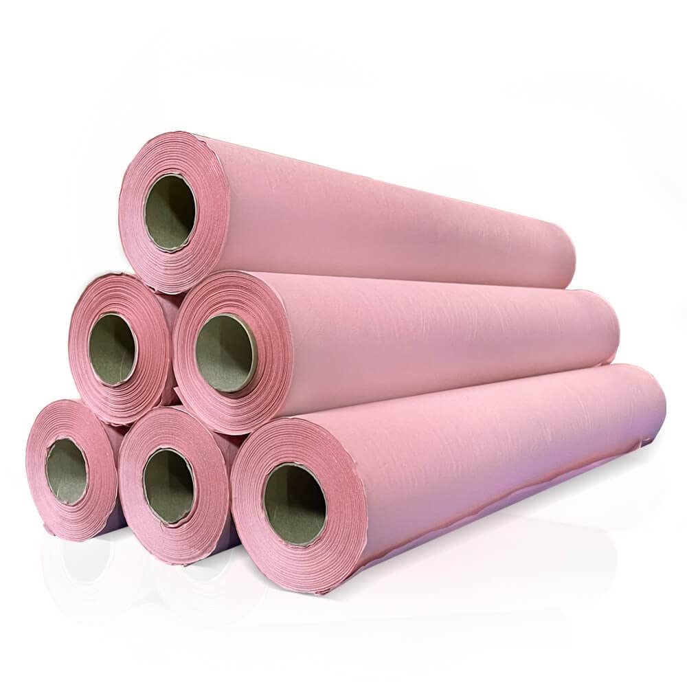 Papel de camilla (caja de 6 unidades) de 0,59 x 60m | Rollo Color Rosa sin precorte