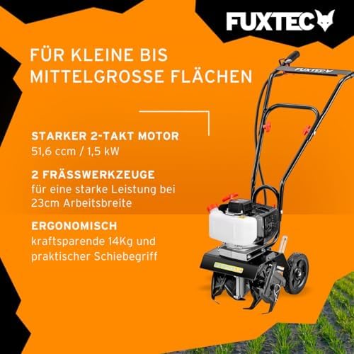 Bild 4 - FUXTEC Ackerfräse FX-AF152 – Motorhacke, Bodenfräse mit 2 Takt Motor und 23 cm Breite, einem 51,6 ccm Hubraum, 2 Fräswerkzeuge mit einer Höhe von 70mm - netto Gewicht von 14 Kg