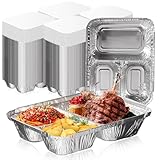 Fit Meal Prep 250 Pack 3 Compartment 8.5 x 6.5 x 1.5 Rectangular Disposable Aluminum Foil Pan Take Out Food Containers with Flat Board Lids, Hot Cold Freezer Oven Safe