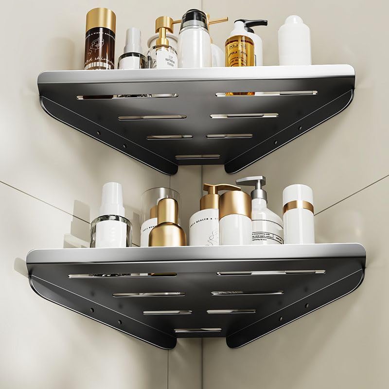 Grzhiyi Bathroom Corner Shelves 13.77" Gray Shower Corner Shelf Recessed Corner Shower Shelf Self-Adhesive or Drilling Holder, Bathroom Organiser on Tile Wall (2, Gray)