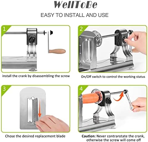WellToBe CS 668 Spirali Spiral Cutter with 6 Blades and 4 Suction Cups for Spirals Veg Pasta, Hand Vegetable Spiral Cutter for Carrots, Cucumbers, Potatoes, Pumpkins, Courgettes