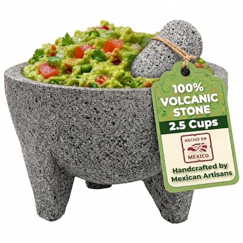 Molcajete 6 in Mexican, Handmade with Natural Volcanic Stone, Artisanal Kitchen Utensil for Grinding with Pores for Crushing, Specially Designed for Grinding Spices, Sauces, and Guacamole
