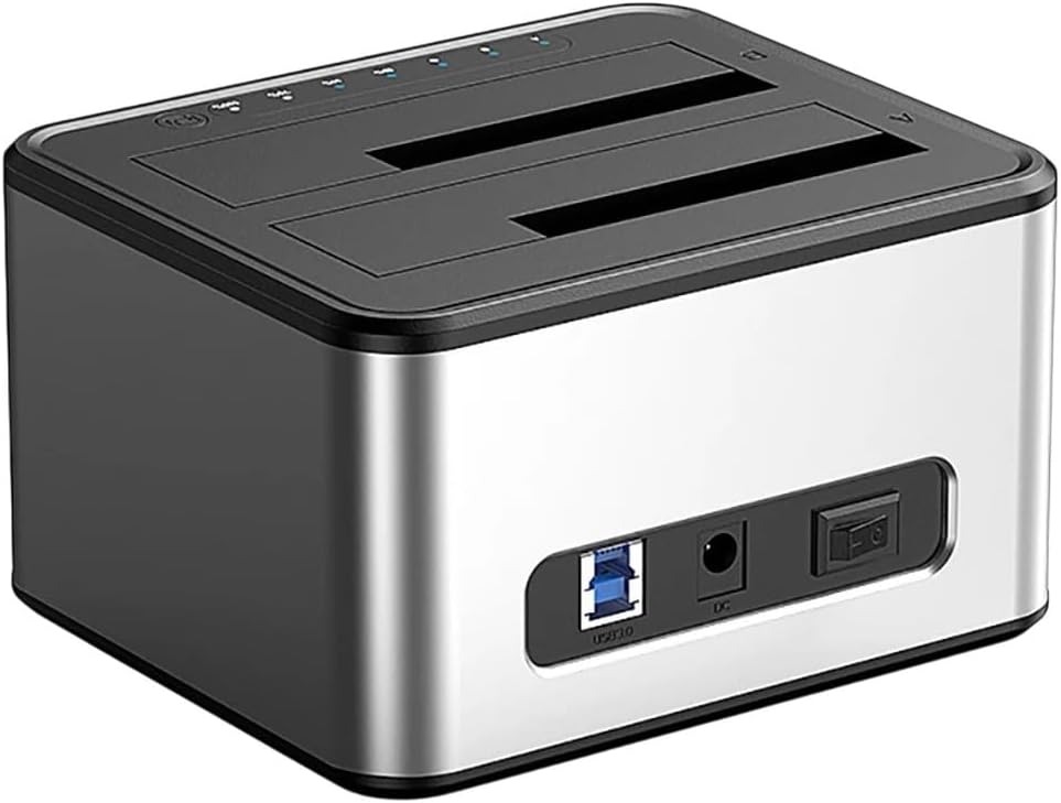 Dual-Bay Hard Drive Station USpB3.0 5Gbps HDD Docking Station Hard Drive Enclosure 12V 3A Power Adaptier for 2.5/3.5 Inch HDD/SSD