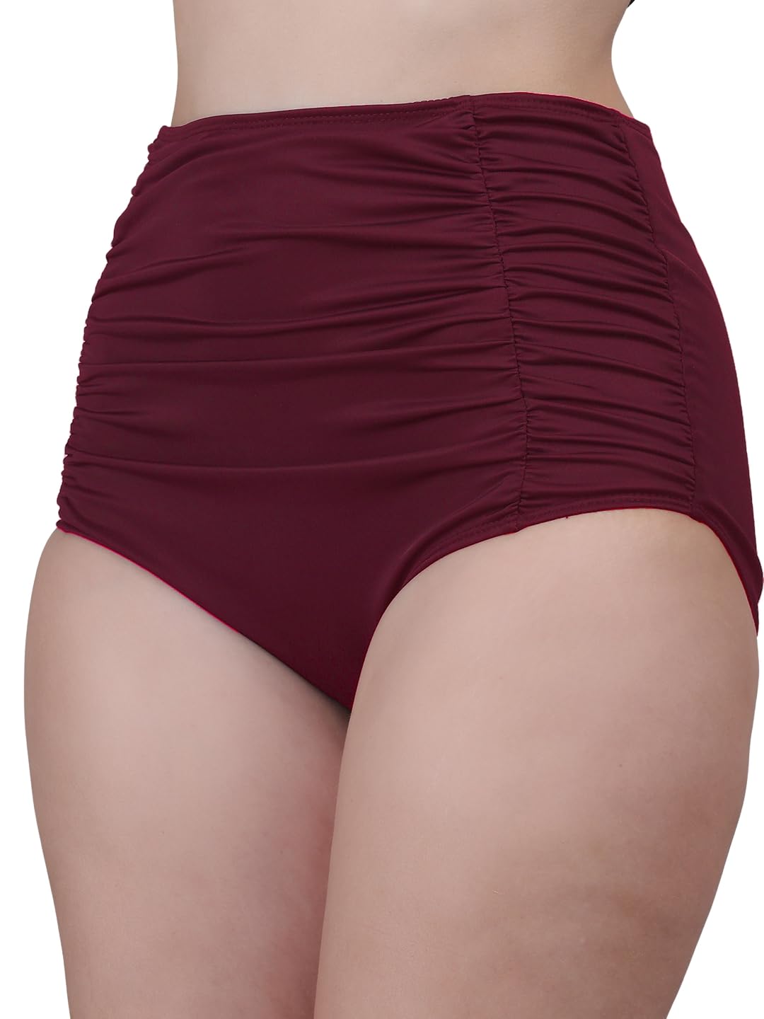 MEGASKA High Waisted Swimsuit Bottom Tummy Control Ruched Bikini Bottom Vintage Bathing Swim Shorts for Women