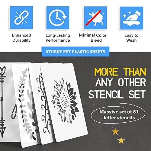 Cachi Large Calligraphy Stencil Set For Painting On Wood & More - Huge Set Of 51 Reusable Painting Stencils - Farmhouse & Welcome Signs, Holidays, Seasons, Craft Projects #TOP1