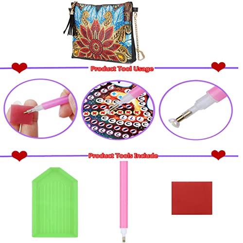 5D Diamond Painting Dames Handtassen Cross-Body Bag, DIY Diamond Art Lederen Schoudertas Clutch Bag Coin Purse met Ketting en Kwastjes voor Vrouwen Meisje - Image 8
