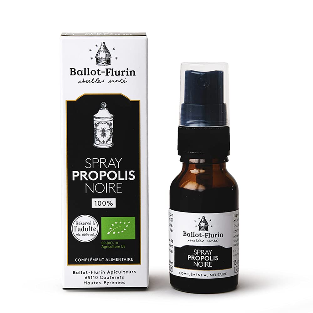 Ballot-Flurin - Spray Propolis Noire - MULTIFONCTIONS : défenses organismes, sensibilité de saisons, bouche, peau -Fabriqué en France - Apiculture Douce - Certifié bio - 15 ml