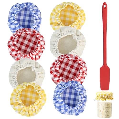WVD 8 Pcs Sourdough Jar Cover with Silicone Spatula Bread Proofing Cover Cloth Bowl Covers Reusable Sourdough Proofing Covers for 3-4 Inch Sour Dough Starter Jars