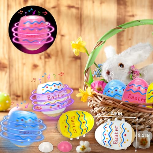 Easter Basket Stuffers Fillers for Toddlers 6 Pack,Light up Easter Egg spinning Top Toys with Music for Kids, Goodie Gift Bag Stuff Treats,Non Candy Hunt Prizes Party Favors Classroom Trinkets for Boy - Thumbnail 3