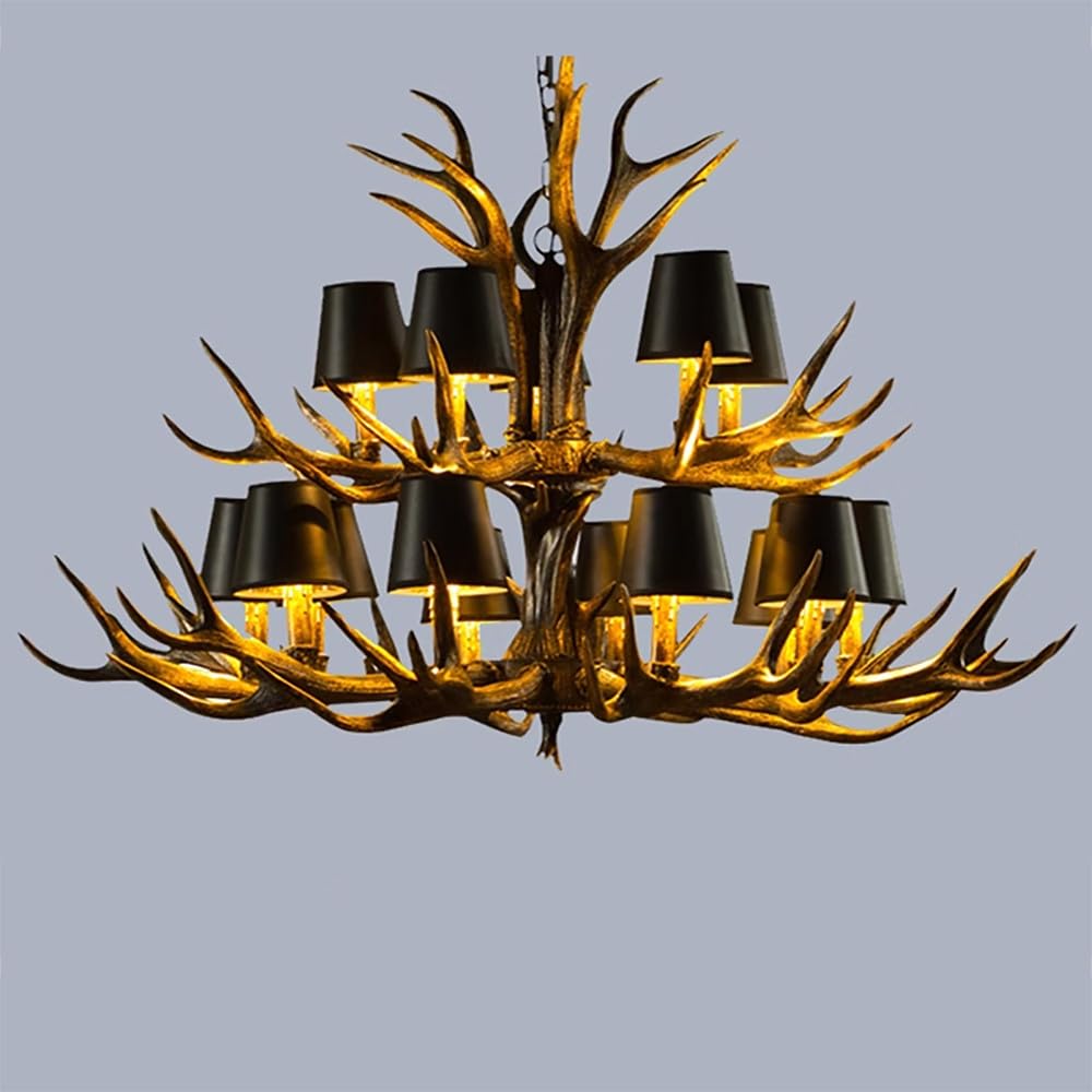 SXECAEPS Modern creative chandelier American Retro Deer Antler Luxury Creative Living Room Restaurant Bedroom Clothing Store Cafe Bar Log Cabin Pendant Light (G 15 Lights)