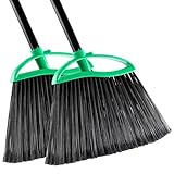 HileSwan 2 Pack Heavy Duty Brooms, 55' Long Handle Indoor Outdoor Angle Broom Set, Household Commercial Floor Cleaning, for Sweeping Home, Kitchen, Deck, Garage, Patio - Green