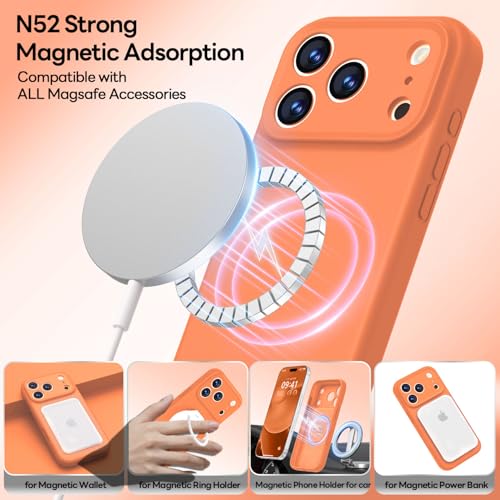 Image of LOVE 3000 Designed for iPhone 17 Pro Max Case, Premium Silicone [Compatible with Magsafe][Soft Anti-Scratch Microfiber Lining] Shockproof Protective Phone Case for Men Women 6.9 inch, Bright Orange