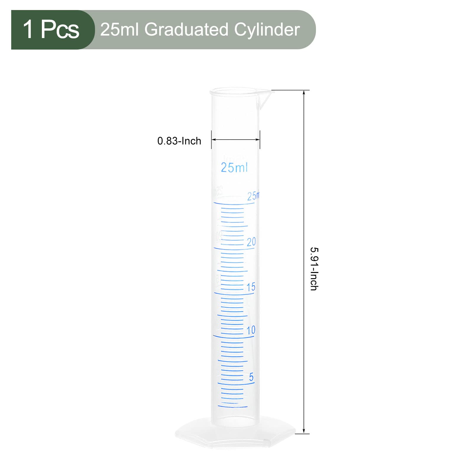 Probeta de Laboratorio para Ciencias, Cilindro Graduado de Plástico 25-500ml(25ml)