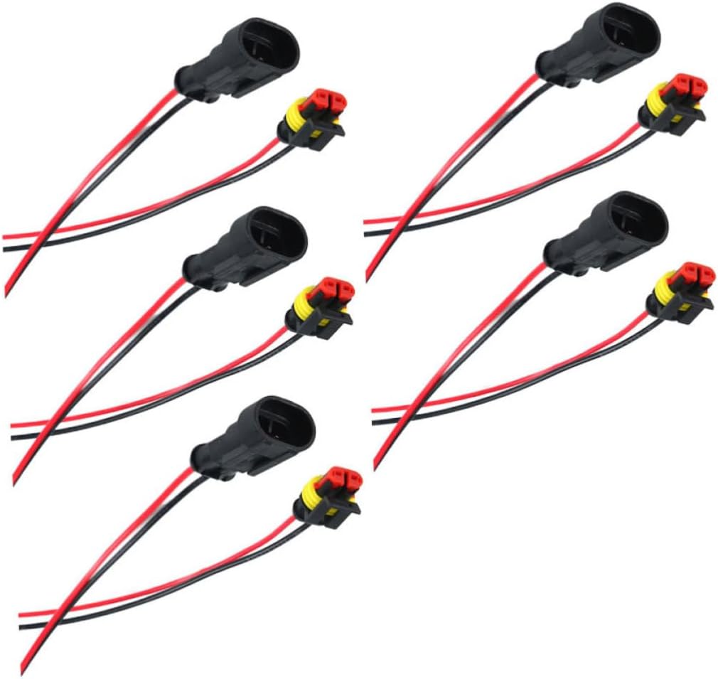 COLLBATH 5pcs Waterproof Electrical Connector Plug with Copper Wire Harness for Car and Truck, Dustproof Automotive Wire Harness Terminal Socket Pigtail Adapter