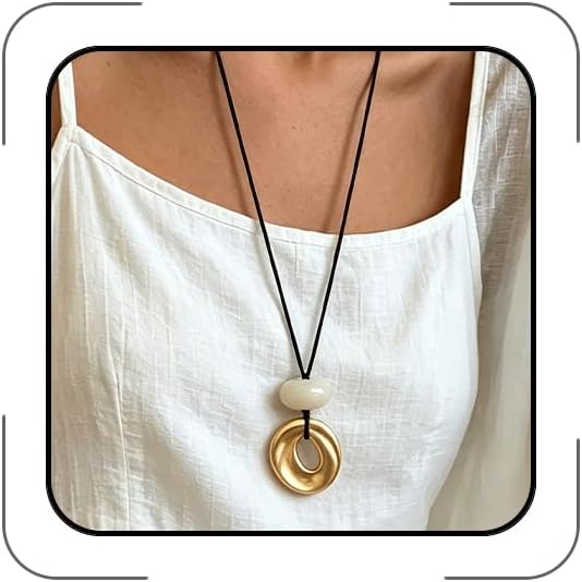 Long Boho Necklace for Women Rope Leather Vintage Statement Necklace Chunky Pendant Western Jewelry for Daily Wear