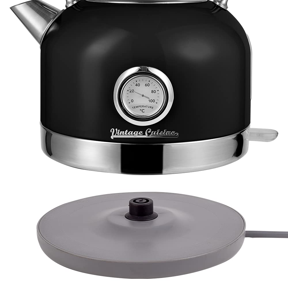 BOUILLOIRE ÉLECTRIQUE RÉTRO VINTAGE CUISINE AVEC THERMOMÈTRE (Black)