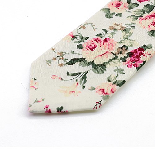 Image of Mantieqingway Floral Ties for Men Skinny Cotton Tie Flower Necktie
