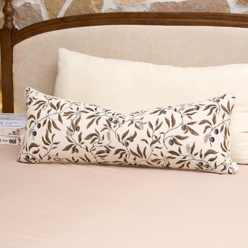 Image of Alerfa Beige Floral Throw Pillow Cover 14 x 36 Inch Rectange Luxury Decorative Lumbar Pillow Cover for Couch Living Room Bedroom