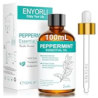 ENYORLI Ätherisches Pfefferminzöl 100ml Pfefferminzöl 100% Natürlich für Haut, Gesicht, Haare, Aromatherapie, Diffusoren, Kerzenherstellung, Massage, Hauspflege, äußere Anwendung mit Pipette