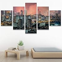 SIGNWIN 5 Panel Canvas Wall Art City Illuminations for Home Decorations Ready to Hang - 60