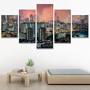 SIGNWIN 5 Panel Canvas Wall Art City Illuminations...