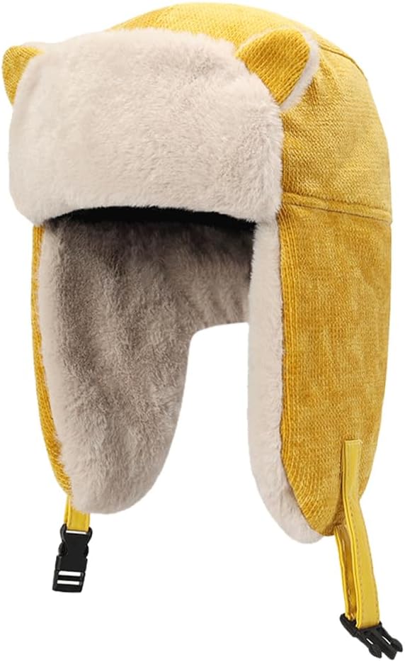 Children's Ear Covering Warm Hat for Boys and Winter Babies and Girls (Polyester, Yellow)