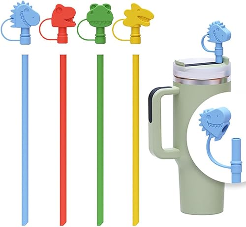 4 popotes de silicona con tapas de popote para accesorios de copa Stanley, repuesto de popote reutilizable y parte superior de popote, popotes de