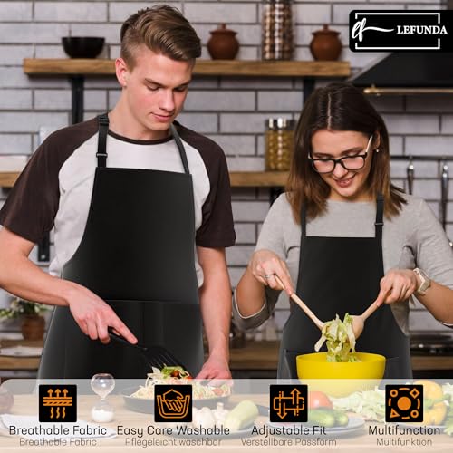 LEFUNDA® Kochschürze Wasserdicht Schürze mit 3 Taschen Verstellbare Grillschürze mit langen Bändern Küchenschürze für Männer Damen Küche BBQ Restaurant Café Backen