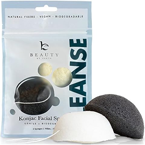 Beauty by Earth Konjac Facial Sponge; 2 Pack Set; Natural Bamboo Charcoal for Cleansing Sensitive to Oily & Acne Prone Skin; Gentle Deep Pore Face Exfoliating Scrub Cleanser for Men and Women Cover