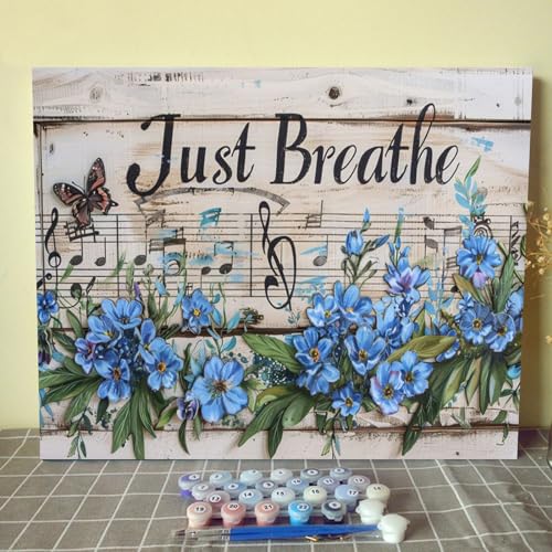 Peinture par numéros fleurs bleues et papillon kit complet de peinture acrylique