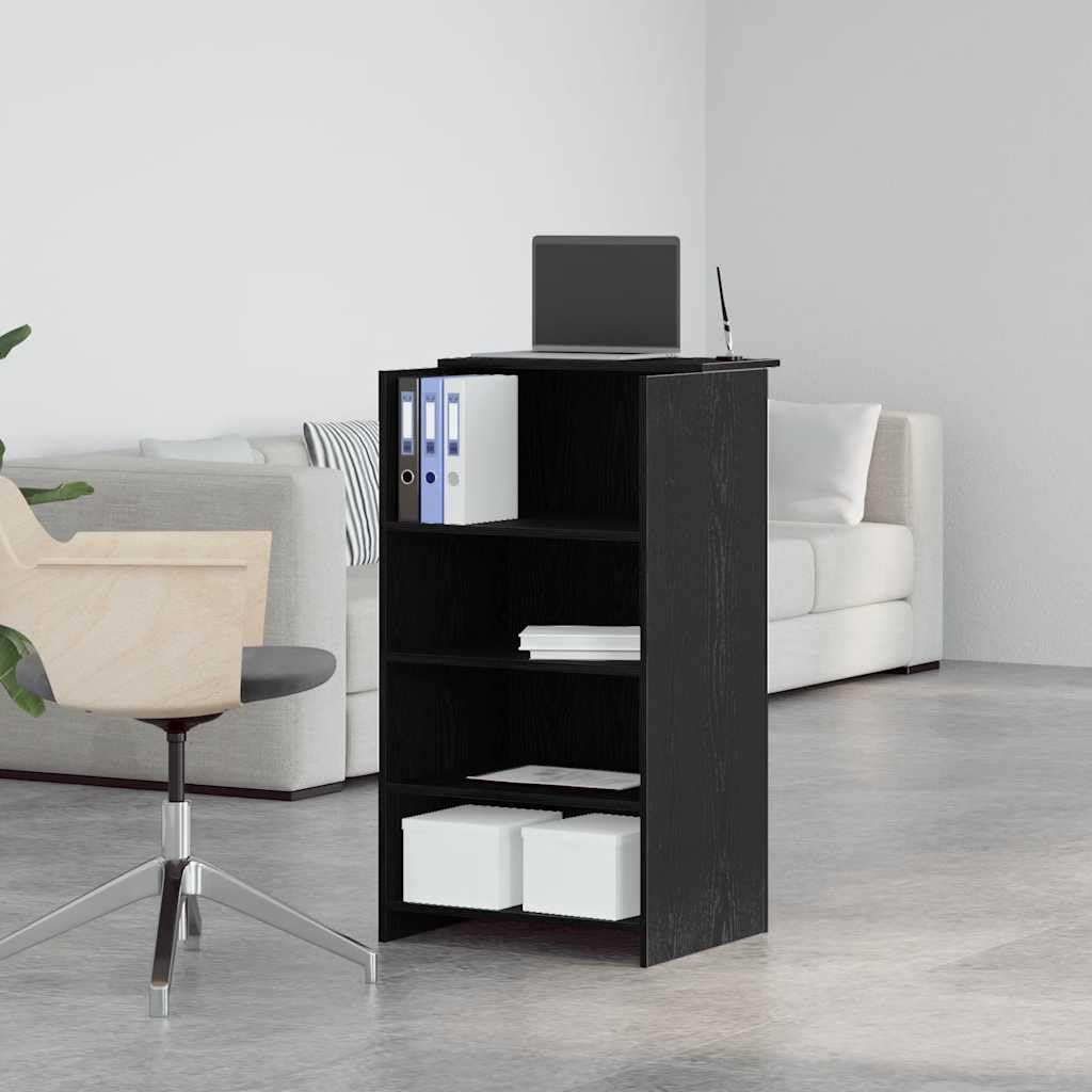 Brokky 859016 Banco Reception Nero 55x50x103,5 cm in Legno Multistrato Bancone Reception Ufficio Piccolo, Banco Reception Parrucchiere Moderno Tavolo, Bancone Cassa per Negozio E Spazio di Archiviazio