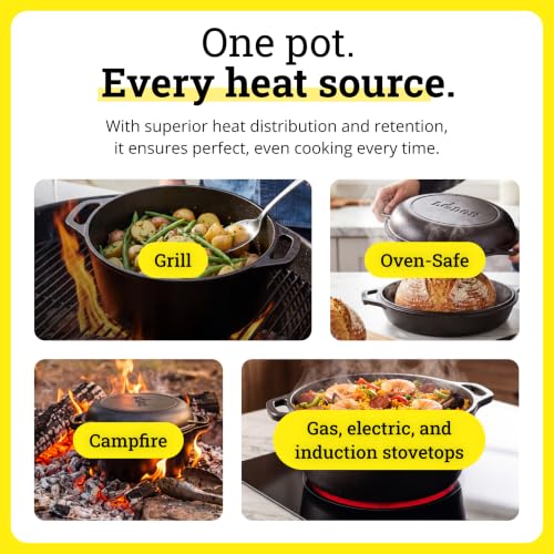 Image of Lodge Cast Iron Dutch Oven 5 Quart - Loop Handle Cooking Vessel - Even Heat Retention - Oven-Safe, Versatile Pot