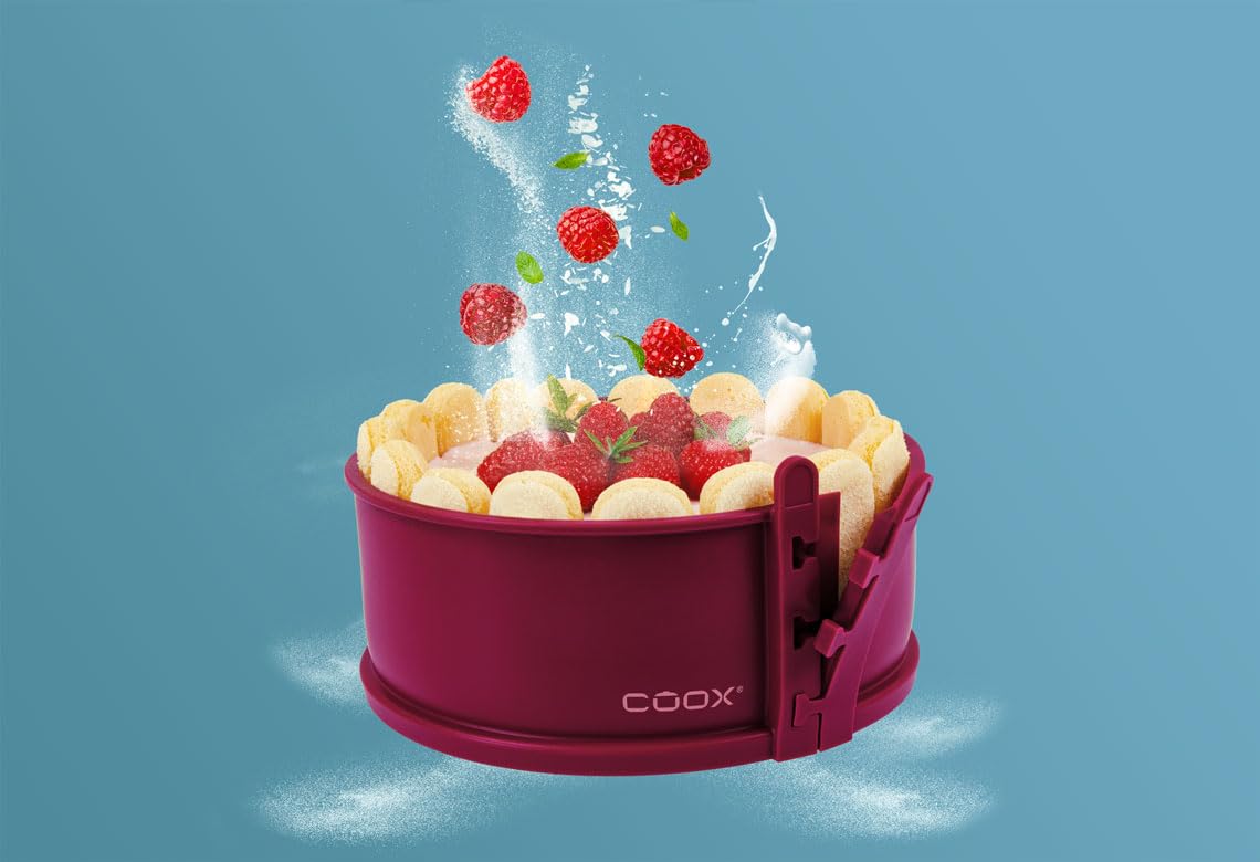 coox Set: Springform Ø 18 cm mit Glasboden & WUNDERFORM Basic L - Backen & Servieren in Einem I Antihaft-Silikon I Spülmaschinenfest I Kein Umsetzen I BPA-frei Dunkelrot