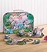 HearthSong 15-Piece Fantasy-Themed Pretend-Play Tin Tea Set, Includes Teapot, 4 Plates, 4 Cups, 4 Saucers, Serving Tray and Carrying Case
