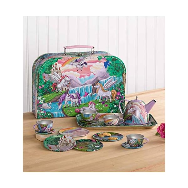 HearthSong 15Piece FantasyThemed PretendPlay Tin Tea Set, Includes