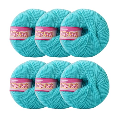 Image of Vardhman Baby Soft Yarn Pack of 6 - 4-Ply Acrylic Wool 150g Total | Soft Yarn for Knitting & Crocheting Baby Blankets, Sweaters, Toys & Accessories | 86m per 25g Ball (1, Turquoise Blue)