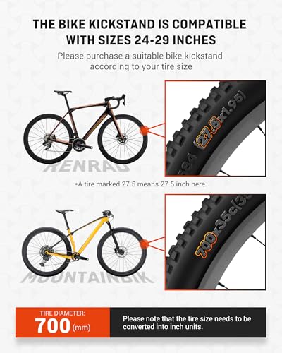 image for HENMI Bike Kickstand for 24-29 Inch Bicycle, 0.7 inch (18mm) 2 Holes, 