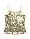 iEFiEL Mädchen Tops Pailletten Weste Trägertop Glänzend Kinder Tanz Shirt Oberteile mit Spaghettiträger Jazz Tanzkleidug Karneval Party in 5 Farben, 2 Stil Gold 146-152