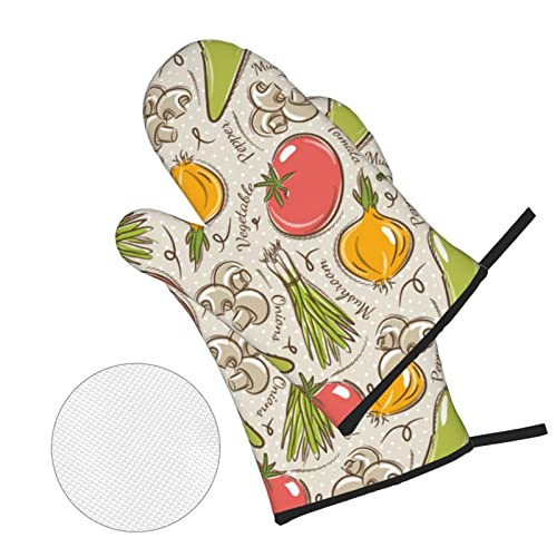 Vegetable Fruit Print Oven Mitts Potholders Set Heat Resistant Oven Mitts Gloves Potholder For Cooking Grilling (4-Piece Set) #TOP2