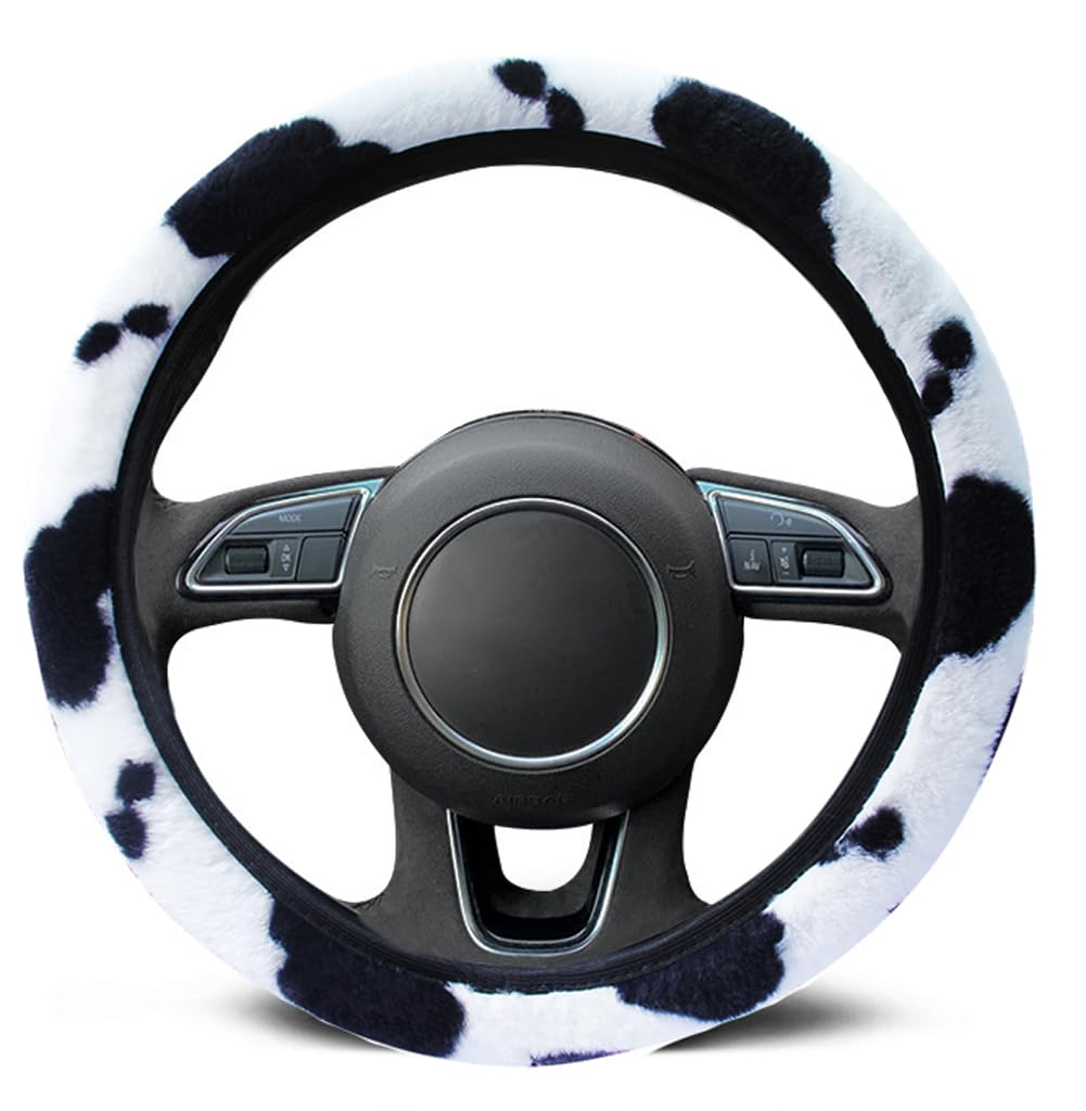 Housse De Volant Peluche Motif Vache - Taille 37-39 Cm - Chaud Et Antidérapant Pour L'hiver - Blanc Et Noir