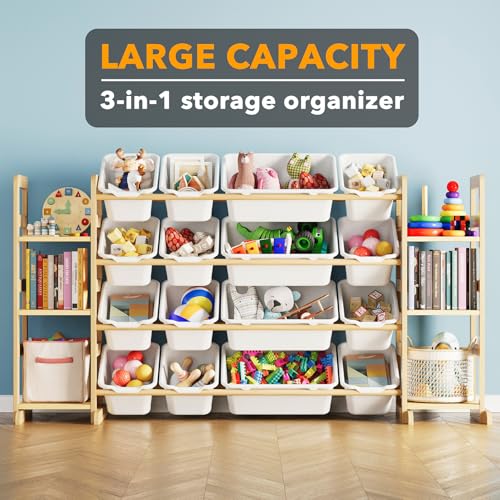 Image of SpaceAid Toy Storage Organizer with 6 Shelves and 16 Bins, Toy Organizers Storage Bookshelf, Kids Bin Shelf Toys Box Bookcase for Bedroom Playroom Organization Room Decor, White