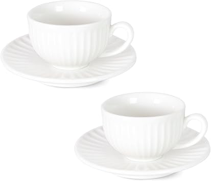 2 oz White Espresso Cups Set of 2, Ceramic Cappuccino Cups with Saucers