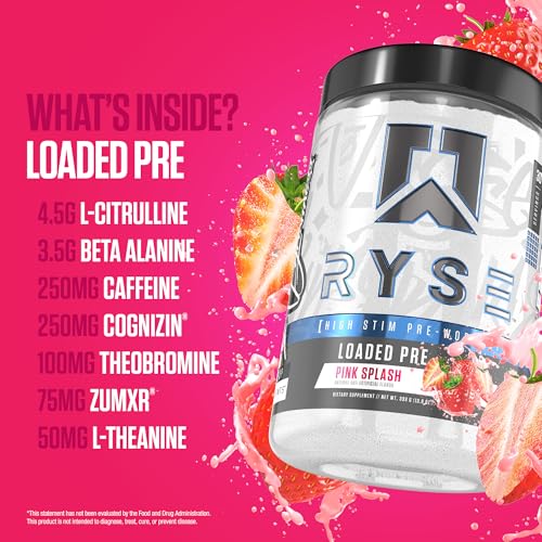 Image of Ryse Loaded Pre Workout Powder - Pink Splash - Daily Pre-Workout for Men & Women with 325mg Caffeine, Beta Alanine, and Citrulline for Pump, Focus, and Energy - 30 Servings