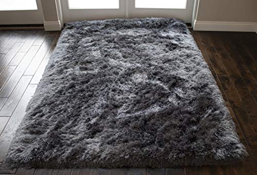 8X10 Feet Hand Woven Modern Contemporary Charcoal Dark Gray Dark Grey Color Solid Area Rug Carpet Rug Bedroom Living Room Indoor Shag Shaggy Canvas Backing Plush Pile Office Space Fluffy Fuzzy #TOP1