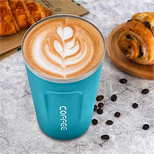 Coffee Cup, MOMSIV Vacuum Reusable Leakproof Double Wall Coffee Cup, Insulation Stainless Steel Eco-Friendly Travel Office Mug for Hot Coffee Tea and Cold Drinks (Darkblue)